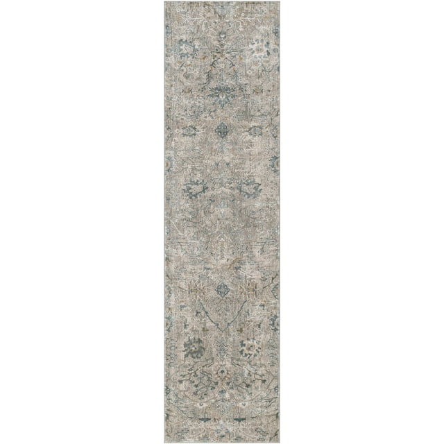 Hauteloom Gilmanton Moroccan Farmhouse Hallway Entryway Runner Rug - Bohemian Neutral Style - Traditional, Oriental, Blue, Grey, Beige - 2'7" x 10'