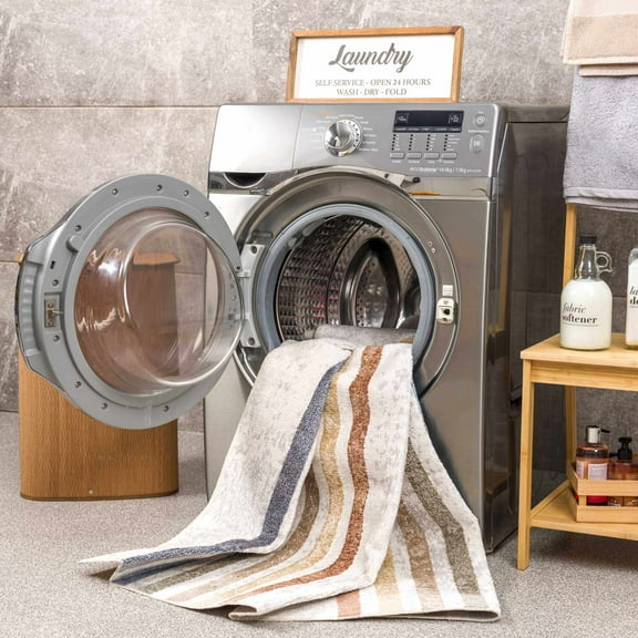 Hauteloom Giza Machine Washable Extra Large Area Rug for Living Room - Bohemian Vintage Distressed - Rainbow Contemporary Striped Carpet - Colorful, Red, Yellow, Beige - 18" Sample