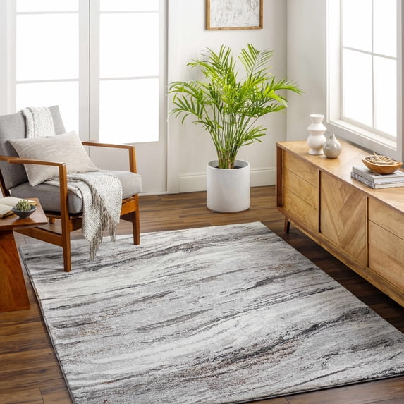 Hauteloom Glain Living Room, Bedroom Area Rug - Gray, Black - 5'3" x 7'3"