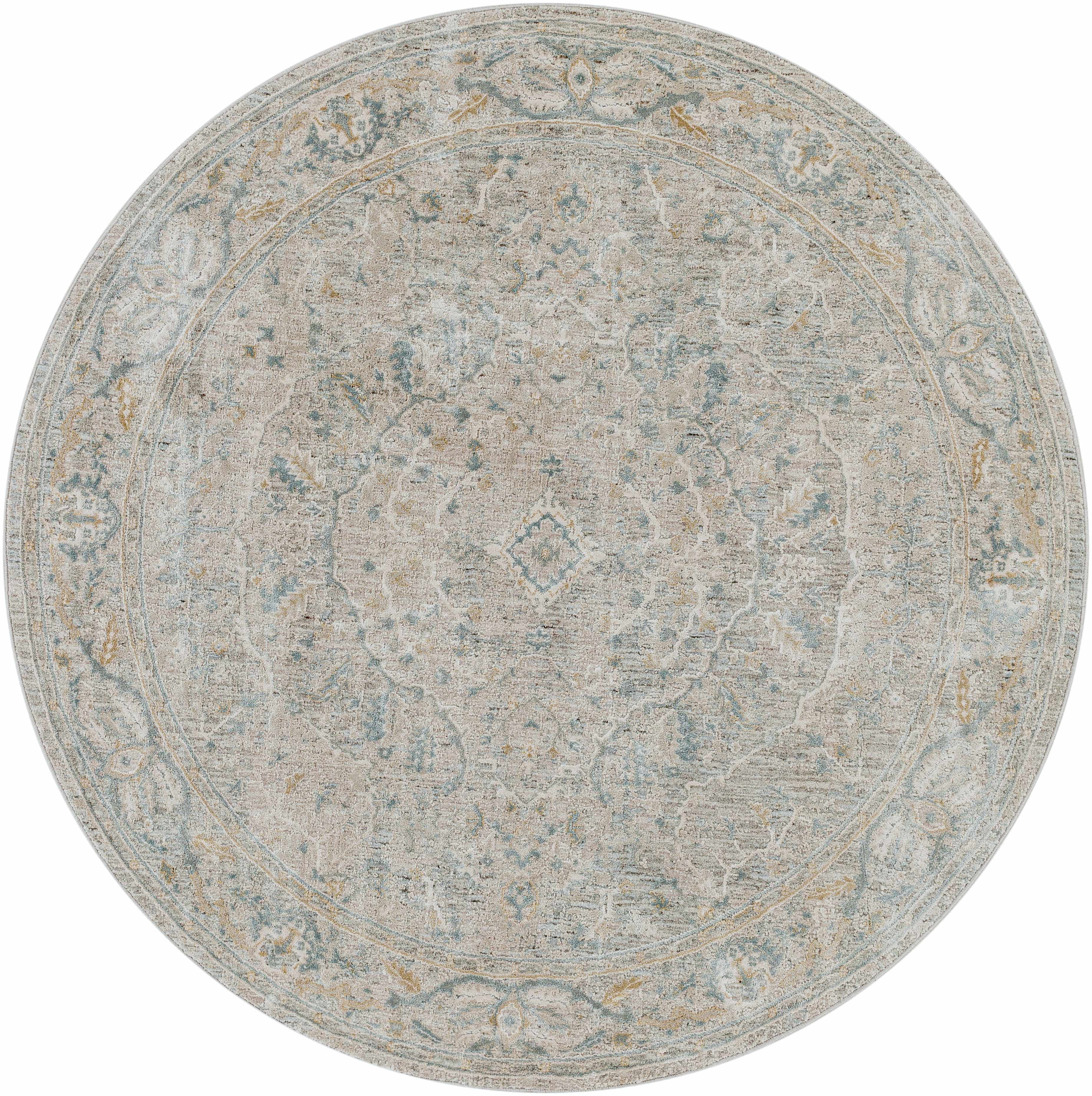 Hauteloom Glengarry Living Room, Bedroom Area Rug - Traditional - LightBeige, Taupe, DustySage - 5'3" Round