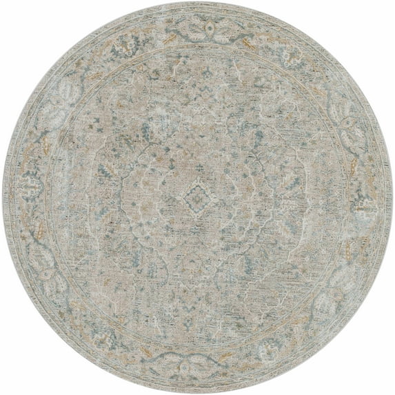 Hauteloom Glengarry Living Room, Bedroom Area Rug - Traditional - LightBeige, Taupe, DustySage - 5'3" Round