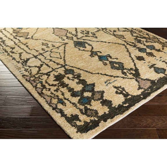 Hauteloom Glide Jute Living Room, Bedroom Area Rug - Bohemian, Transitional - Aqua, Beige, Tan - 4' x 6'