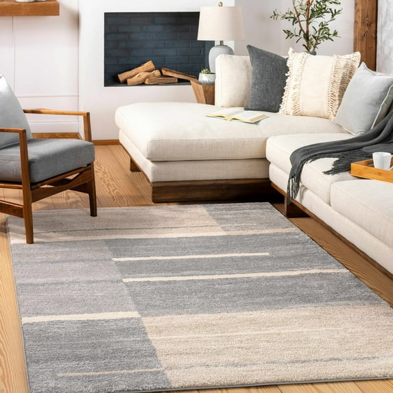 Hauteloom Glouster Living Room, Bedroom Area Rug - Shag - High Pile - Gray, Ivory - 5'3" x 7'3"