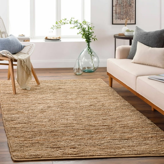 Hauteloom Glover Jute Living Room, Bedroom Area Rug - Traditional, Transitional - Tan - 8' Square