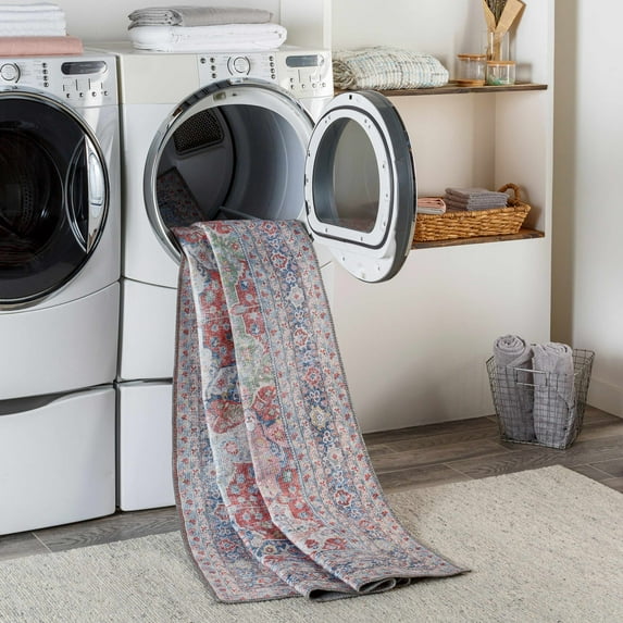 Hauteloom Goma Living Room, Bedroom Machine Washable Area Rug - Traditional - Blush, Brick Red, Cream - 5'3" x 7'