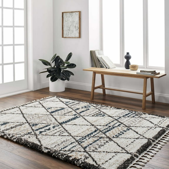 Hauteloom Gomez Living Room, Bedroom Area Rug - Bohemian, Transitional - Plush Pile - Bone, Taupe, Cloud Gray - 18" Sample