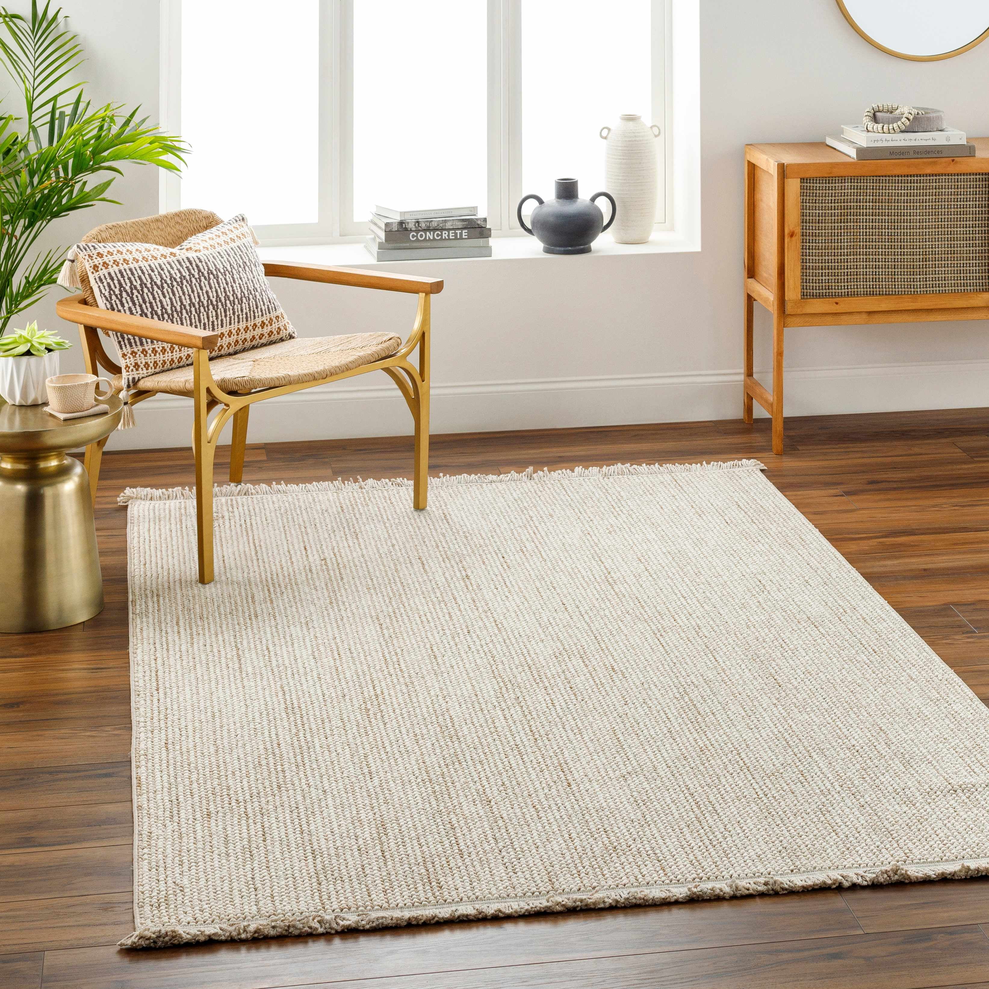 Gowan Beige and Cream Flat Woven Polyester Area Rug 7'9" x 10'