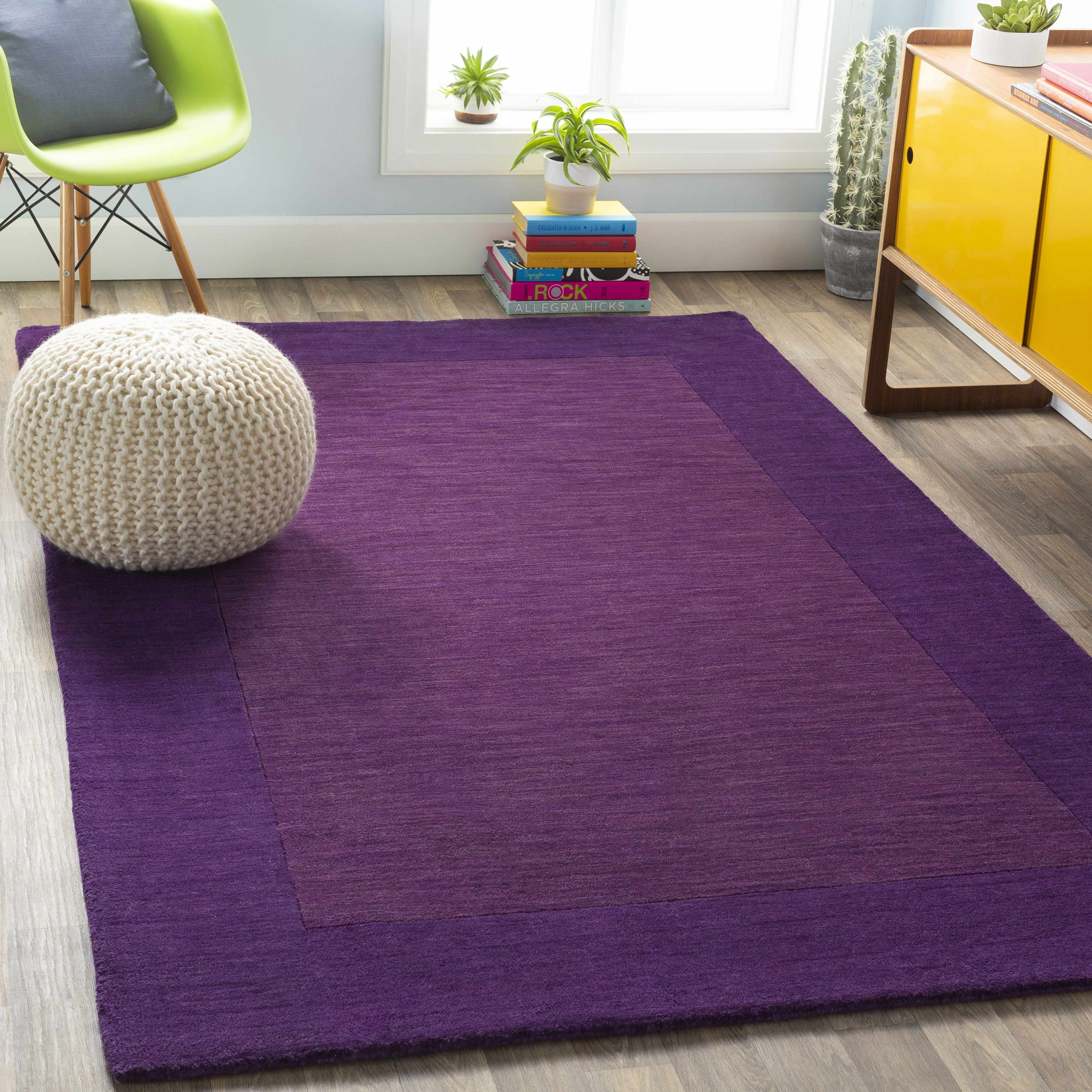Greene Dark Purple Wool High Pile Rectangular Rug