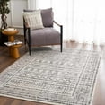 thumbnail image 1 of Hauteloom Greig Farmhouse Moroccan Geometric Area Rug - Boho Aztec Tribal Carpet for Living Room, Bedroom, Dining Room - Bordered - Off White, Black, Grey - 6'7" Square Rug, 1 of 15