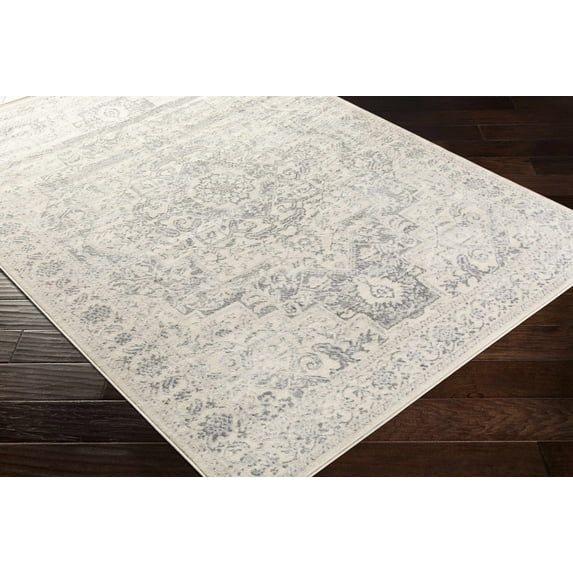 Hauteloom Guildhall Living Room, Bedroom Area Rug - Traditional - Silver Gray, Gray, Ivory - 7'10" x 10'2"