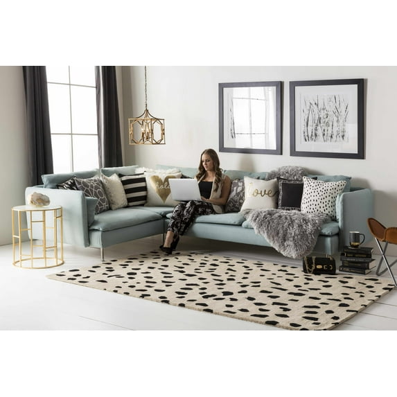 Hauteloom Guiseley Contemporary Hand Tufted Wool Natural Fiber Soft Area Rug - Modern Animal Print Dalmatian Style Carpet for Living Room, Bedroom - Black, Beige - 5' x 7'6" (5x7)