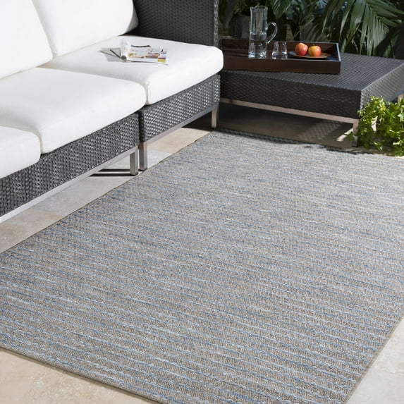 Hauteloom Gypsum Living Room, Bedroom Patio Outdoor Area Rug - Indoor/Outdoor - Blue, Beige - 5'3" x 7'7"