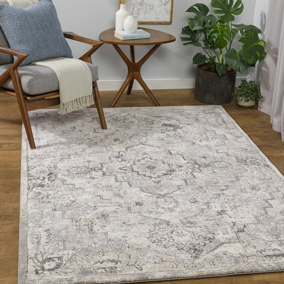 Hauteloom Hagdan Living Room, Bedroom Area Rug - Traditional - High Pile - Gray, Cream, Light Gray - 2' x 2'11"