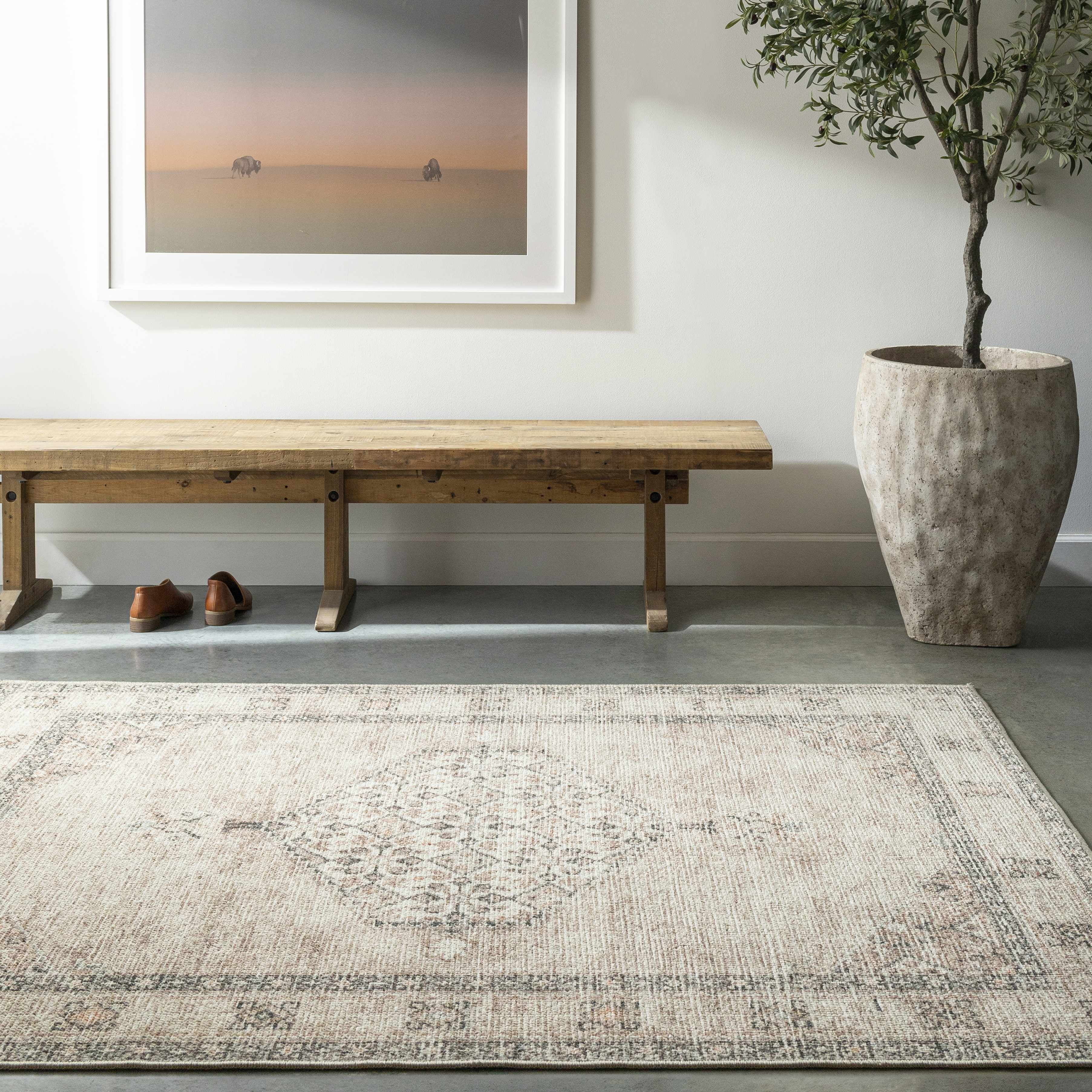 Gray and Beige Rectangular Polyester Area Rug 2'2" x 3'9"