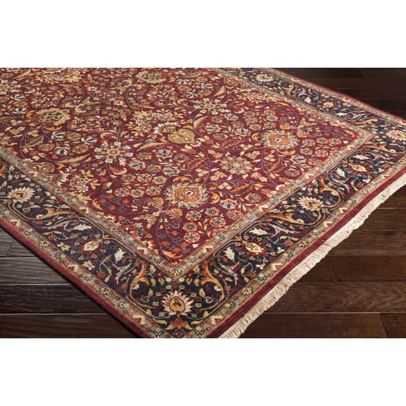 Hauteloom Hall Wool Living Room, Bedroom Area Rug - Traditional - Black, Brick Red, Burgundy - 5'6" x 8'6"