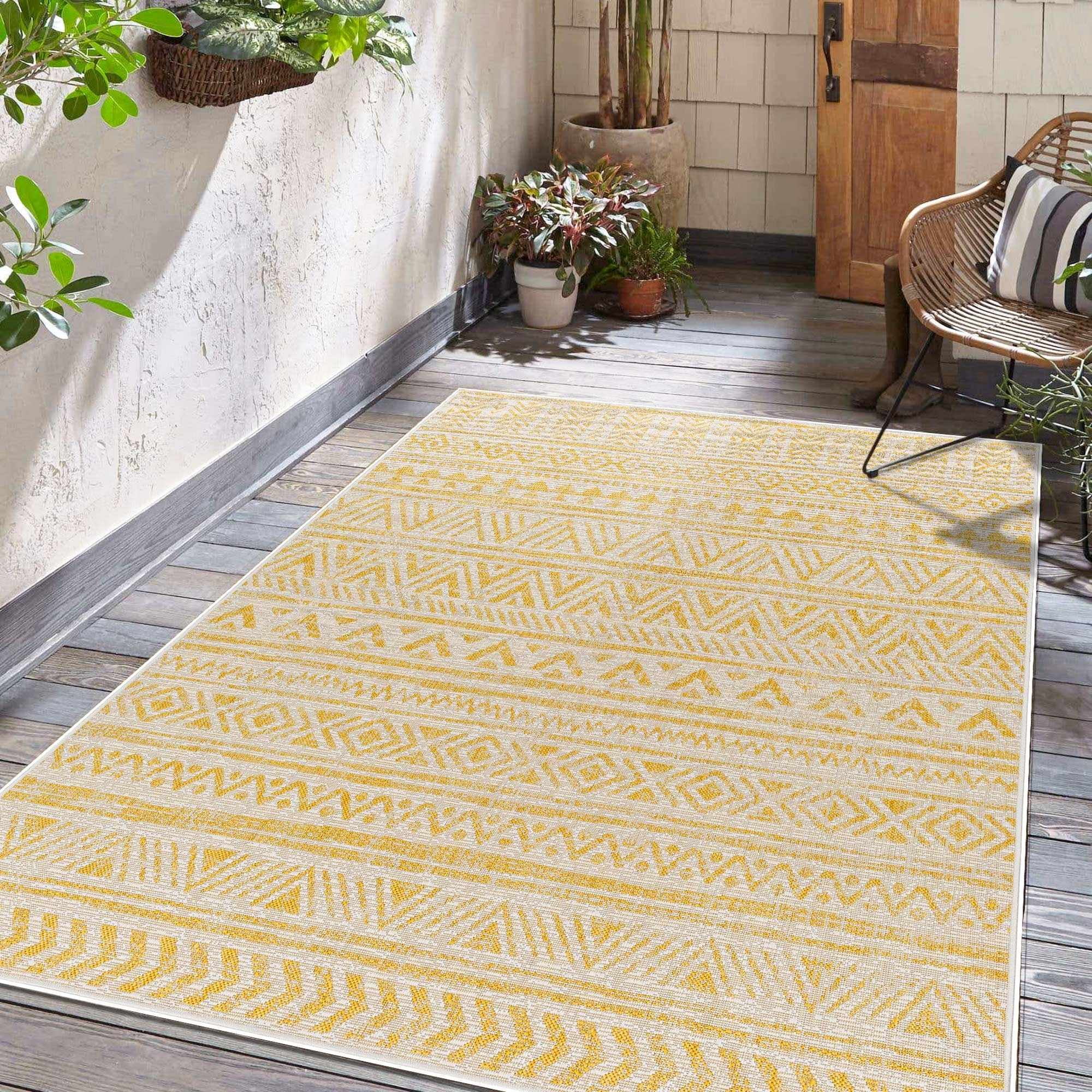 Hauteloom Haluk Hallway, Kitchen Patio Outdoor Runner Rug - Beige, Brown, Multi - 2'7" x 12'