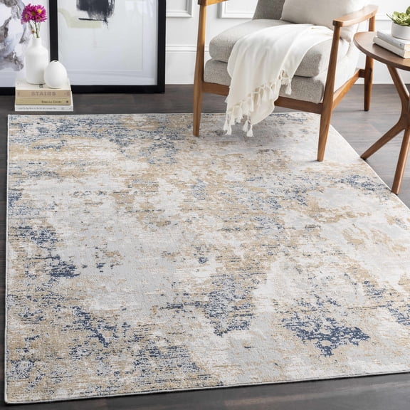 Hauteloom Hamlet Living Room, Bedroom Area Rug - Contemporary - Light Gray, Mustard, Medium Gray - 8'10" x 12'4"