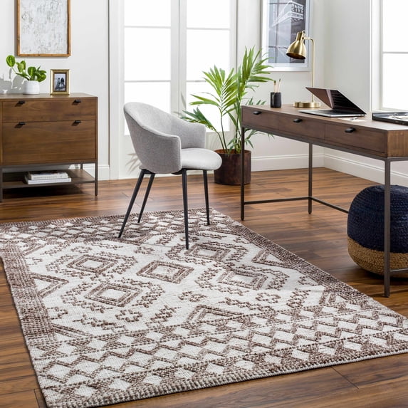 Hauteloom Hanh Recycled Material Living Room, Bedroom Area Rug - Bohemian, Transitional - Beige, Dark Red, Tan - 8' x 10'