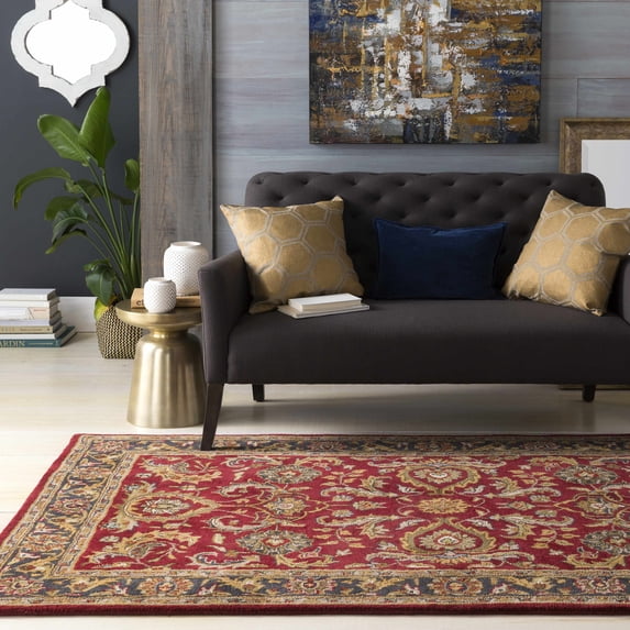 Hauteloom Hankamer Wool Living Room, Bedroom Area Rug - Traditional - Red, Navy, Mustard - 9' x 13'