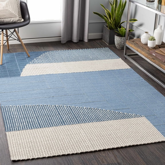 Hauteloom Hanwood Wool Living Room, Bedroom Area Rug - Modern - Gray, Blue - 8' x 10'