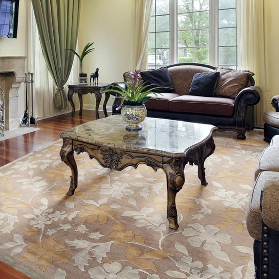 Hauteloom Hardy Wool Living Room, Bedroom Area Rug - Animal - Moss, Walnut, Seashell - 2' x 3'