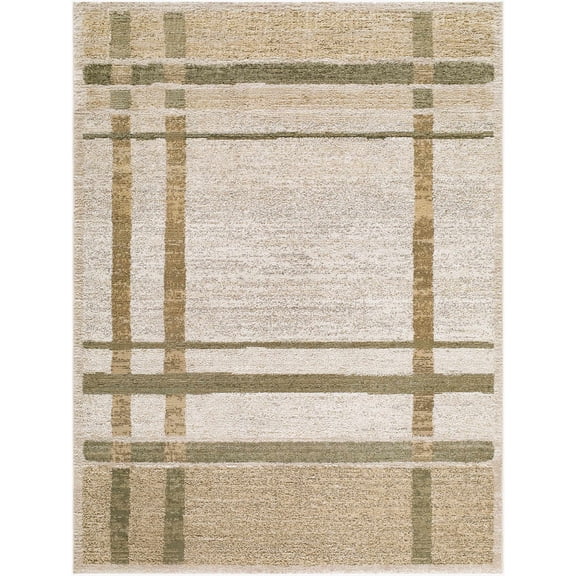 Hauteloom Harini Living Room, Bedroom Area Rug - Bohemian, Transitional - Tan, Light Gray, Olive - 6'7" x 9'