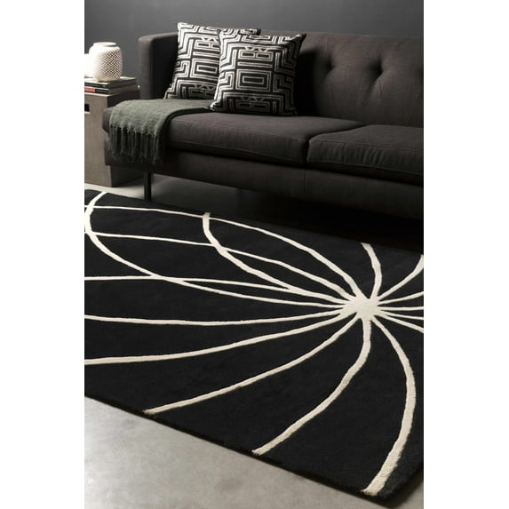 Hauteloom Harlem Wool Living Room, Bedroom Area Rug - Modern - Black, Beige - 8' x 11'