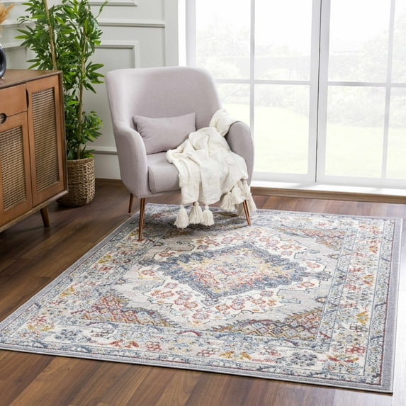 Hauteloom Haymond Living Room, Bedroom Area Rug - Traditional - Brick Red, Charcoal, Cream - 7'10" x 10'3"