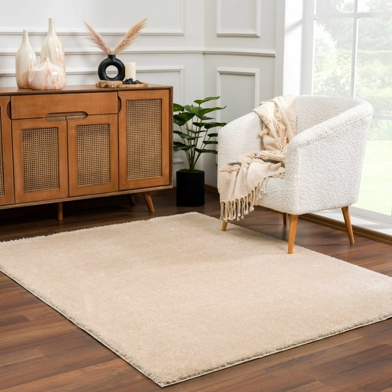 Hauteloom Heavenly Solid Shag Area Rug for Living Room Bedroom - High Pile Fluffy Carpet - Soft Shaggy Cozy Plush Rug - Light Brown, Dark Beige - 6'7" x 9'
