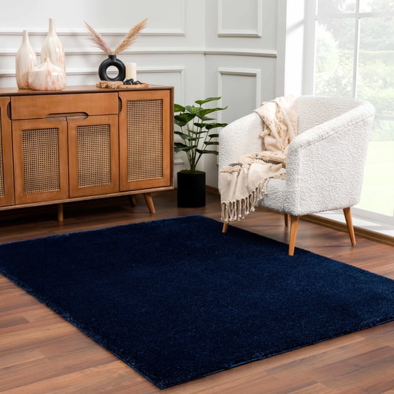 Hauteloom Catalyst Living Room, Bedroom Area Rug - Contemporary - Plush Pile - Navy - 7'10" x 10'