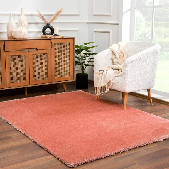 Hauteloom Catalyst Solid Shag Area Rug for Living Room Bedroom - High Pile Fluffy Carpet - Soft Shaggy Cozy Plush Rug - Pink, Light Burgundy - 2' x 3'