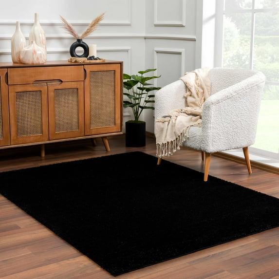 Hauteloom Heavenly Solid Shag Area Rug for Living Room Bedroom - High Pile Fluffy Carpet - Soft Shaggy Cozy Plush Rug - Black - 2' x 3'