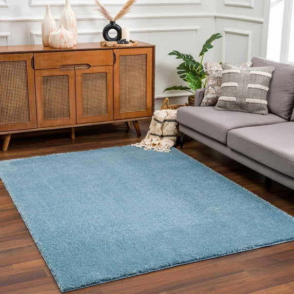 Hauteloom Heavenly Solid Shag Area Rug for Living Room Bedroom - High Pile Fluffy Carpet - Soft Shaggy Cozy Plush Rug - Blue, Denim Blue - 9'3" x 12'