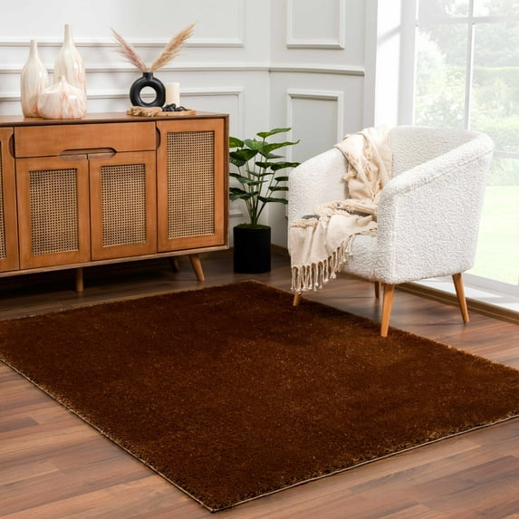 Hauteloom Heavenly Solid Shag Area Rug for Living Room Bedroom - High Pile Fluffy Carpet - Soft Shaggy Cozy Plush Rug - Brown - 2' x 3'