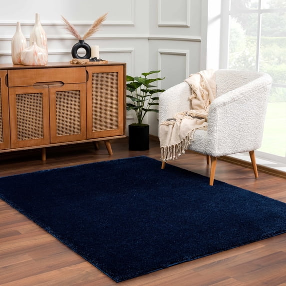 Hauteloom Heavenly Solid Shag Shaggy High Pile Area Rug 2' x 3' - Beige/Navy