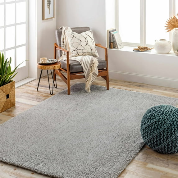 Hauteloom Heavenly Solid Shag Square Area Rug for Living Room Bedroom - High Pile Fluffy Carpet - Soft Shaggy Cozy Plush Rug - Grey, Light Gray - 7'10" Square