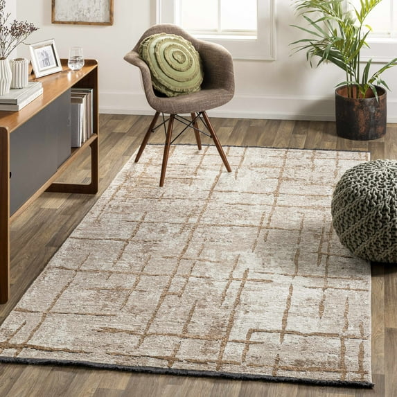 Hauteloom Hebe Living Room, Bedroom Area Rug - Contemporary - Cream, Tan, Charcoal - 9'10" x 13'