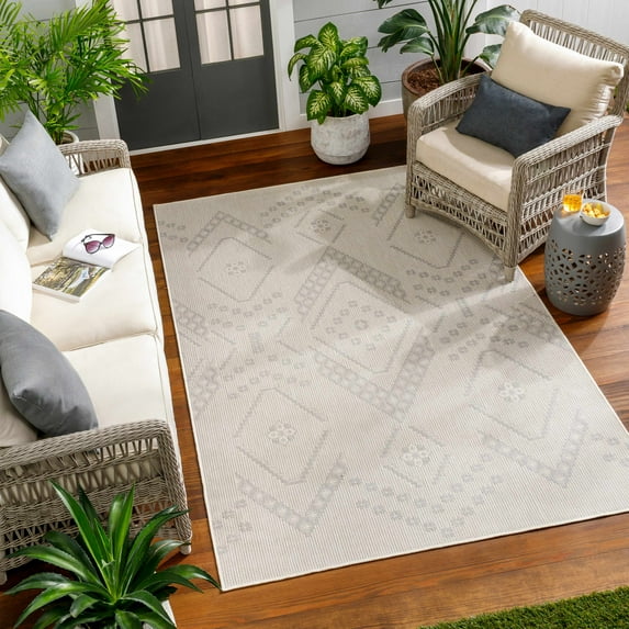Hauteloom Helga Living Room, Bedroom Patio Outdoor Area Rug - Beige, Gray - 7'10" x 10'