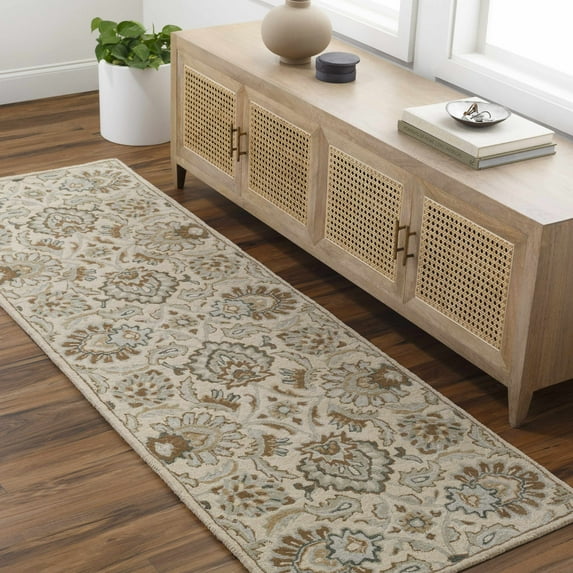 Hauteloom Helia Wool Hallway, Kitchen Runner Rug - Beige, Brown - 2'6" x 8'