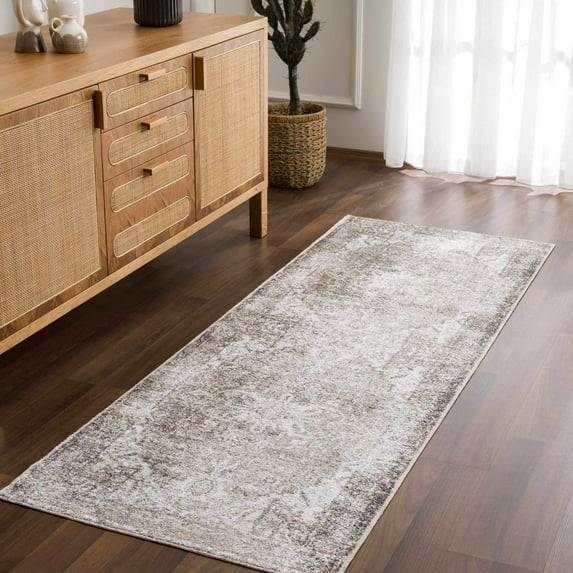 Hauteloom Hera Hallway, Kitchen Machine Washable Runner Rug - Blue, Brown, Beige - 2'7" x 10'