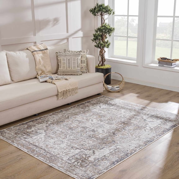 Hauteloom Hera Living Room, Bedroom Machine Washable Area Rug - Blue, Brown, Beige - 5'3" x 7'