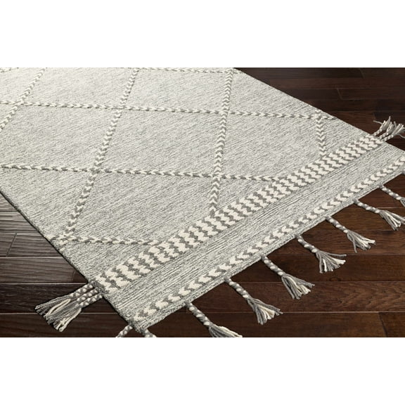 Hauteloom Hertfordshire Wool Living Room, Bedroom Area Rug - Bohemian, Transitional - Medium Gray, Cream - 2' x 3'