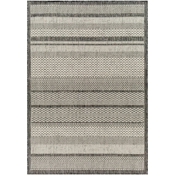 Hauteloom Hessa Living Room, Bedroom Patio Outdoor Area Rug - Contemporary - Black White, Bone, Dark Gray - 5'3" x 7'
