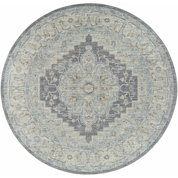 Hauteloom Highgale Living Room, Bedroom Area Rug - Traditional - Light Gray, Gray, Medium Gray - 6'7" Round
