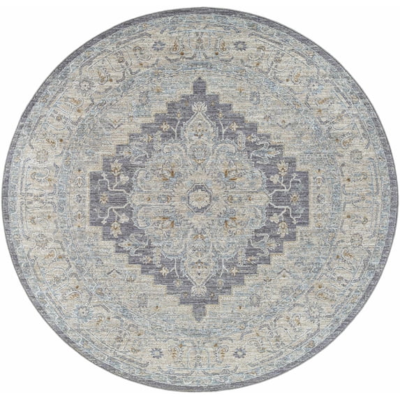 Hauteloom Highgale Living Room, Bedroom Area Rug - Traditional - Light Gray, Gray, Medium Gray - 7'10" Round