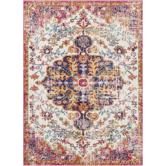Hauteloom Hillsby Living Room, Bedroom Area Rug - Traditional - Beige, Mustard, Medium Gray - 3'11" x 5'7"