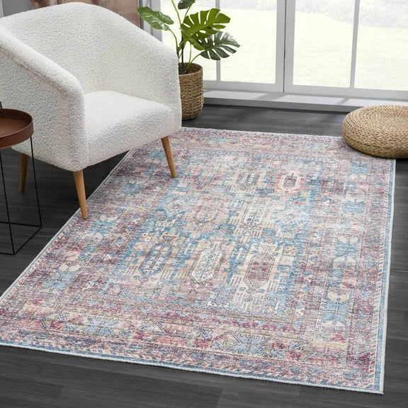 Hauteloom Holli Living Room, Bedroom Machine Washable Area Rug - Traditional, Vintage - Burnt Orange, Lime Green, Aqua - 4' x 6'