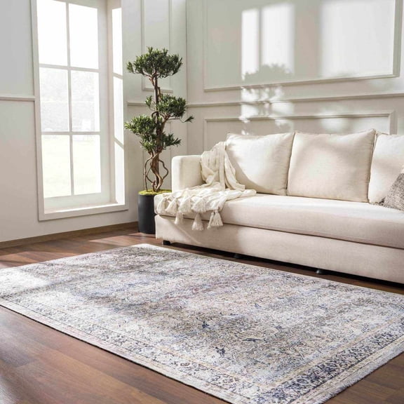 Hauteloom Holli Living Room, Bedroom Machine Washable Area Rug - Traditional, Vintage - Olive, Green, Cream - 6'7" x 9'