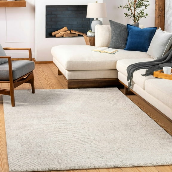 Hauteloom Horsley Living Room, Bedroom Area Rug - Bohemian Neutral Carpet - Modern Abstract - High Pile - Beige, Gray - 2' x 3'