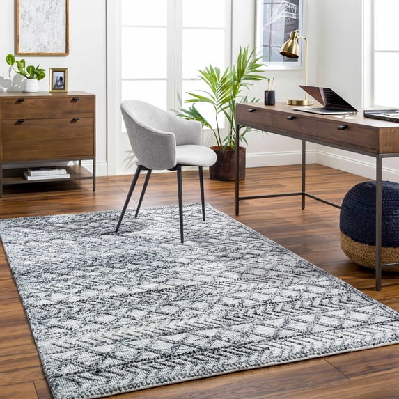 Hauteloom Hosa Recycled Material Living Room, Bedroom Area Rug - Bohemian, Transitional - Light Gray, Light Slate, White - 6' x 9'